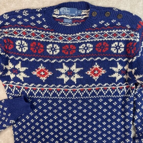 Vintage Polo Ralph Lauren Sweater Nordic Fair Isle Linen Cotton Blend Women Sz S - Picture 8 of 10